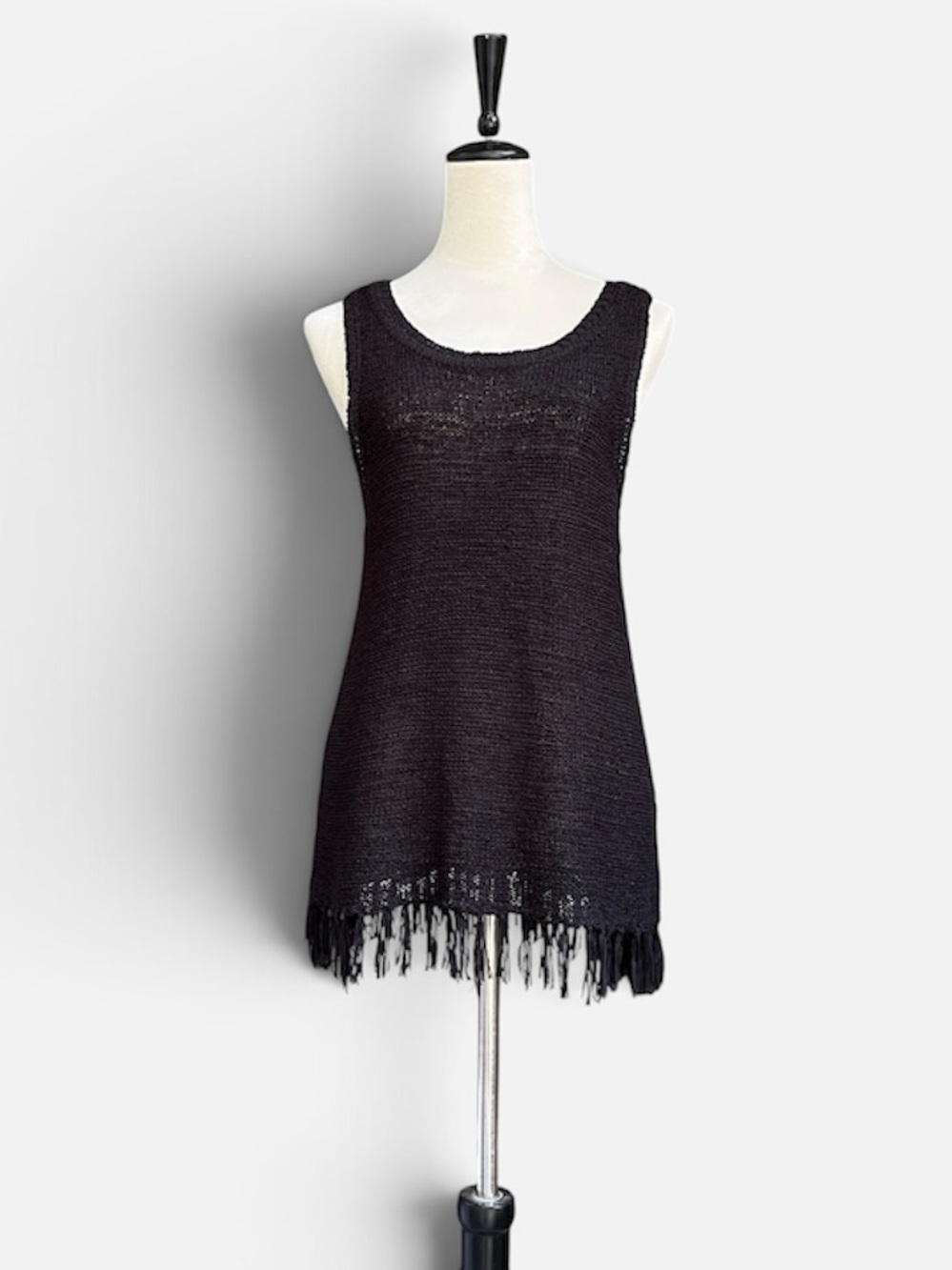 Anthropologie Sanctuary Fringe Knit Tank Top Sleeveless Sweater Tunic in Black S